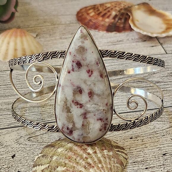 Wide Silver Cuff, Fire Whisper Cinnabrite Cuff Bracelet - Picture 1 of 9